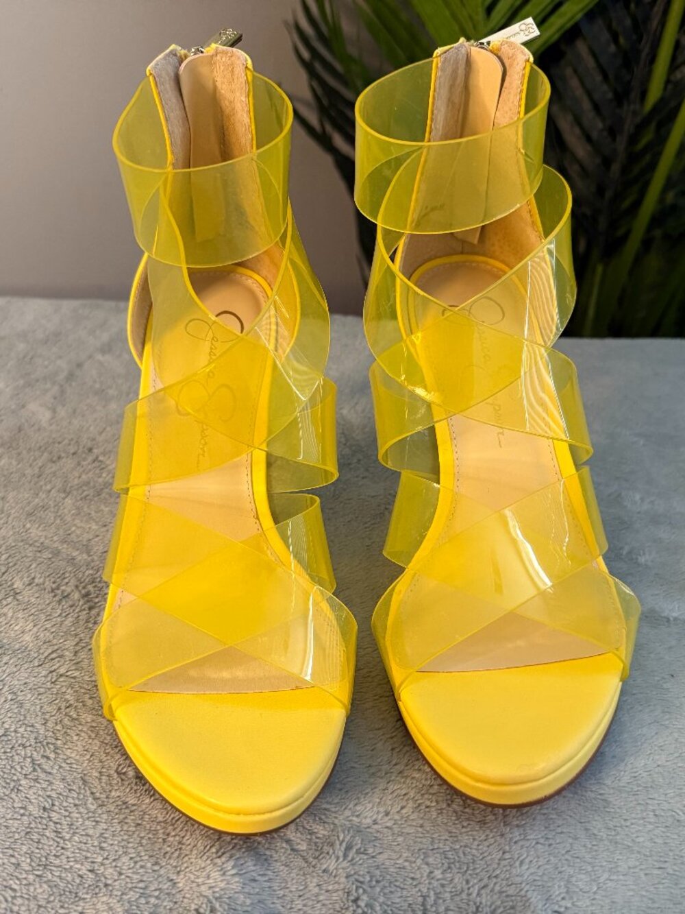 Jessica Simpson Neon Yellow Caged Heels